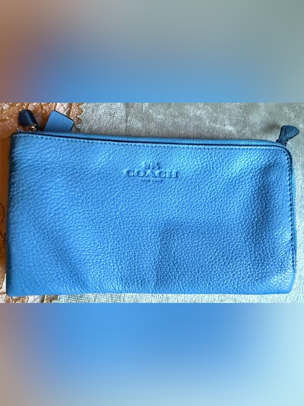 Coach Double Zip Wristlet Pool Blue Color